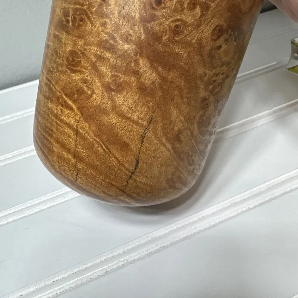 Vintage Hand Turned Maple Wood Weed Pot Bud Vase 10.25” Figured Burl Signed GRF